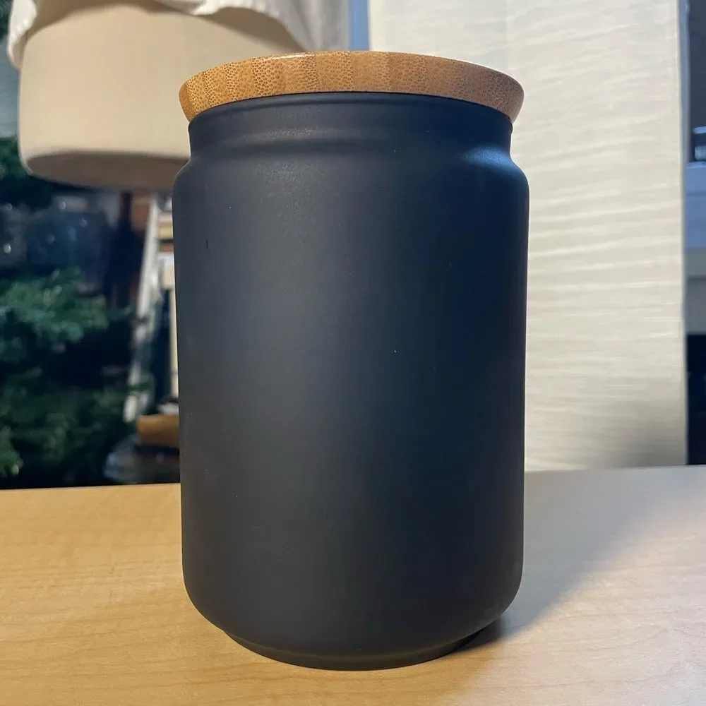 Matte Black Glass Canister with Bamboo Lid
